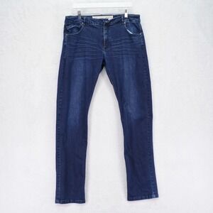 DAMAGED Barbell Apparel Indigo Blue Stone Wash Whisker Jeans 36 / 35.5 Mid Rise